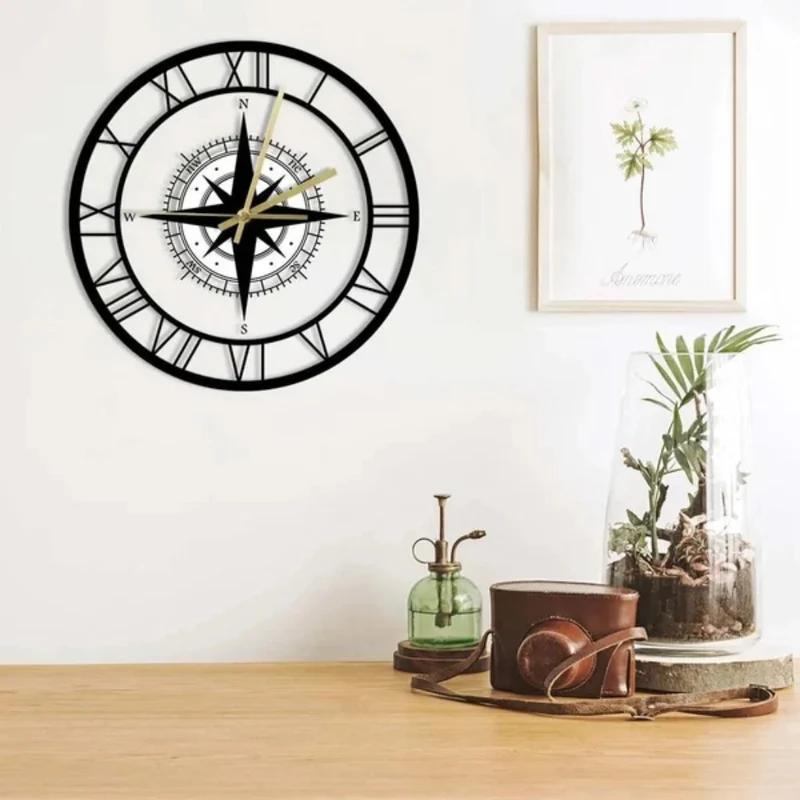 Wandklok Kompas Transparant 30cm Stil Uurwerk Maritiem Design Windstreek Decoratie Woonkamer Keuken Nautisch | Sansoti