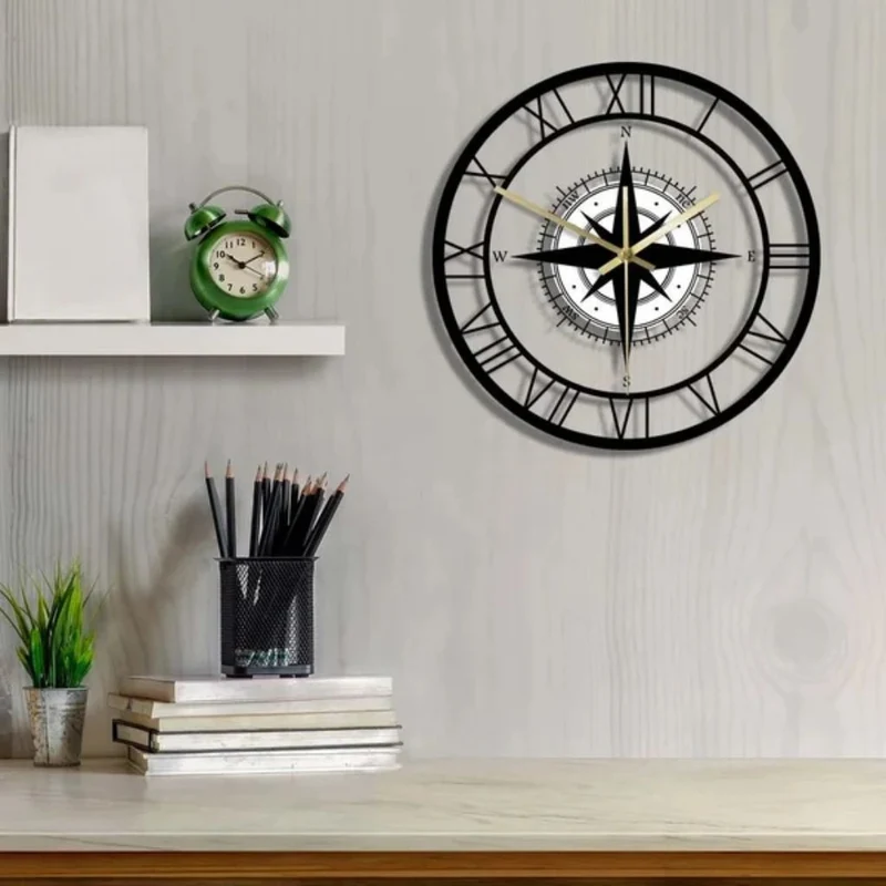 Wandklok Kompas Transparant 30cm Stil Uurwerk Maritiem Design Windstreek Decoratie Woonkamer Keuken Nautisch | Sansoti