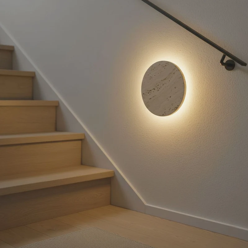 Ronde Wandlamp Natuursteen Travertin LED 20-30cm Warm Neutraal Koel Licht Sfeervol Modern Wandverlichting | Sansoti