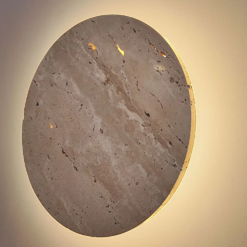 Ronde Wandlamp Natuursteen Travertin LED 20-30cm Warm Neutraal Koel Licht Sfeervol Modern Wandverlichting | Sansoti