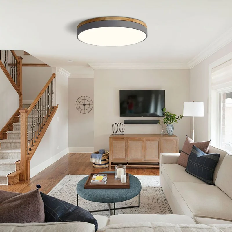 Ronde Houten Plafondlamp met LED Verlichting 30-50cm Dimbaar Warm Wit Licht voor Woonkamer Slaapkamer Eetkamer | Sansoti