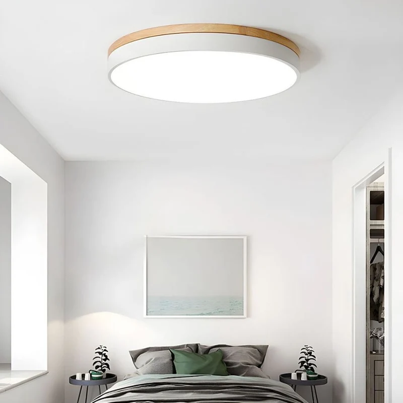 Ronde Houten Plafondlamp met LED Verlichting 30-50cm Dimbaar Warm Wit Licht voor Woonkamer Slaapkamer Eetkamer | Sansoti
