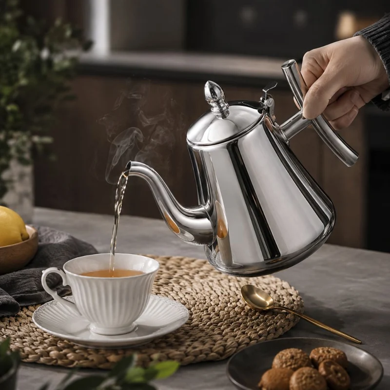 Roestvrijstalen Waterketel met Geïntegreerd Filter 1L 1.5L Inductie Geschikt voor Thee en Koffie Zilver Goud | Sansoti