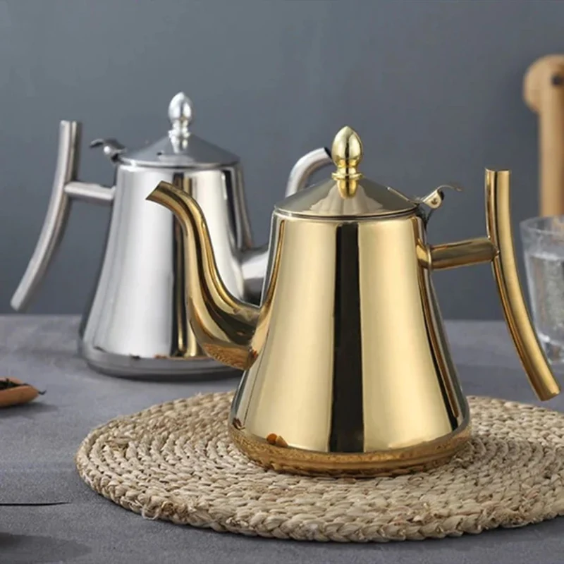 Roestvrijstalen Waterketel met Geïntegreerd Filter 1L 1.5L Inductie Geschikt voor Thee en Koffie Zilver Goud | Sansoti