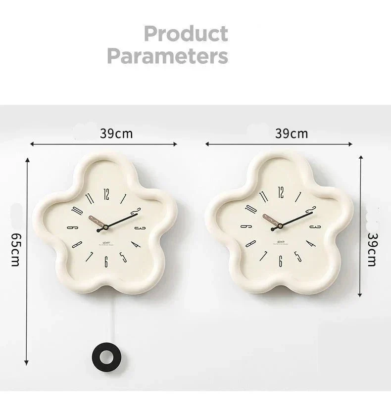 Wandklok met 3D Bloemmotief en Stille Slingerbeweging 39x39cm Decoratief Design voor Woonkamer Slaapkamer | Sansoti