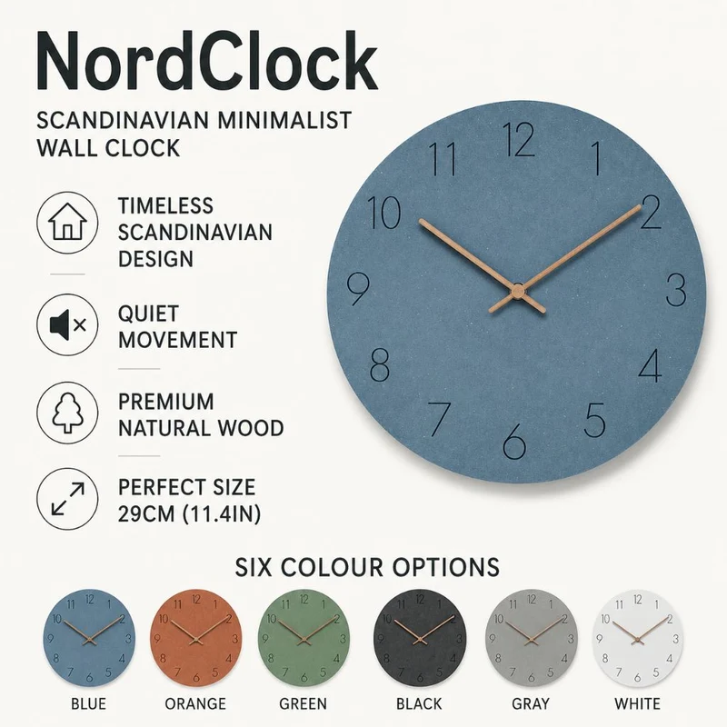 Houten Wandklok Stil Uurwerk Scandinavisch Design 29cm Rond Minimalistisch Woonkamer Slaapkamer Kantoor | Sansoti