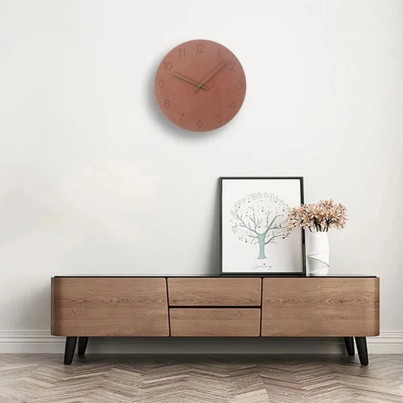 Houten Wandklok Stil Uurwerk Scandinavisch Design 29cm Rond Minimalistisch Woonkamer Slaapkamer Kantoor | Sansoti