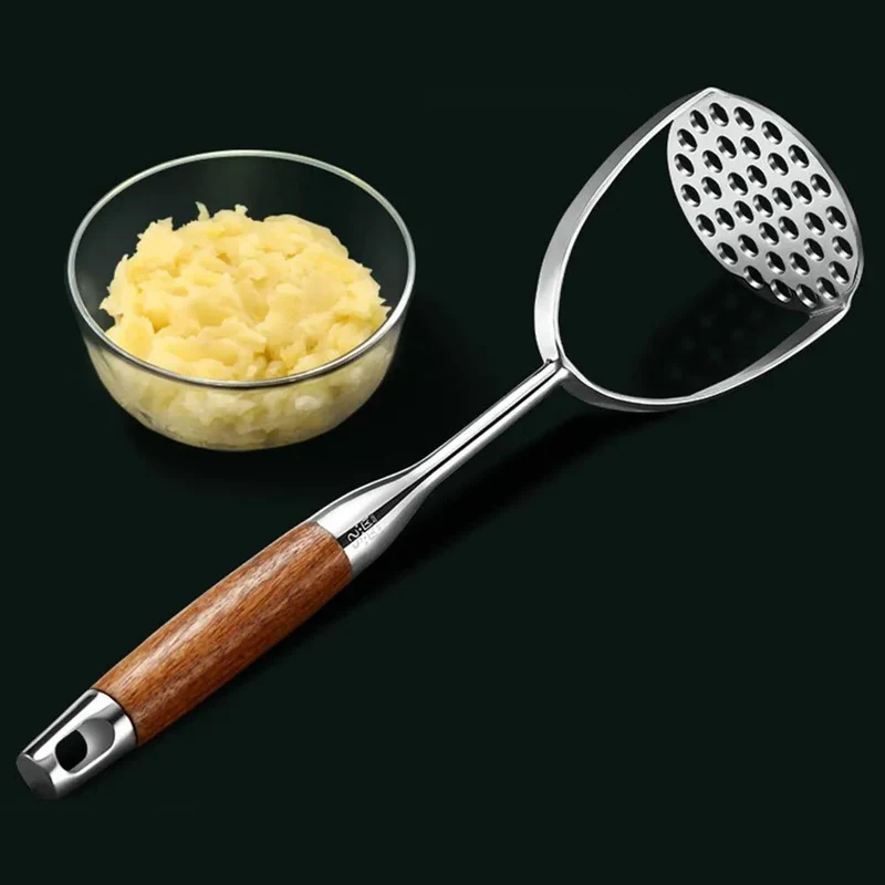 Aardappelstamper RVS met Houten Handgreep Ergonomisch Keukengerei Pureestamper Groentestamper Kookgerei | Sansoti