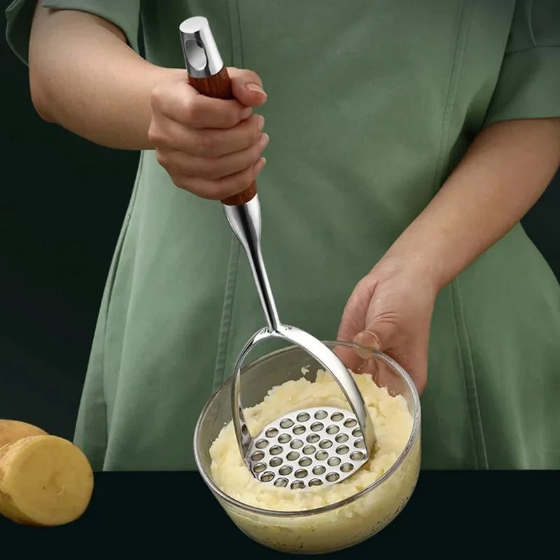 Aardappelstamper RVS met Houten Handgreep Ergonomisch Keukengerei Pureestamper Groentestamper Kookgerei | Sansoti