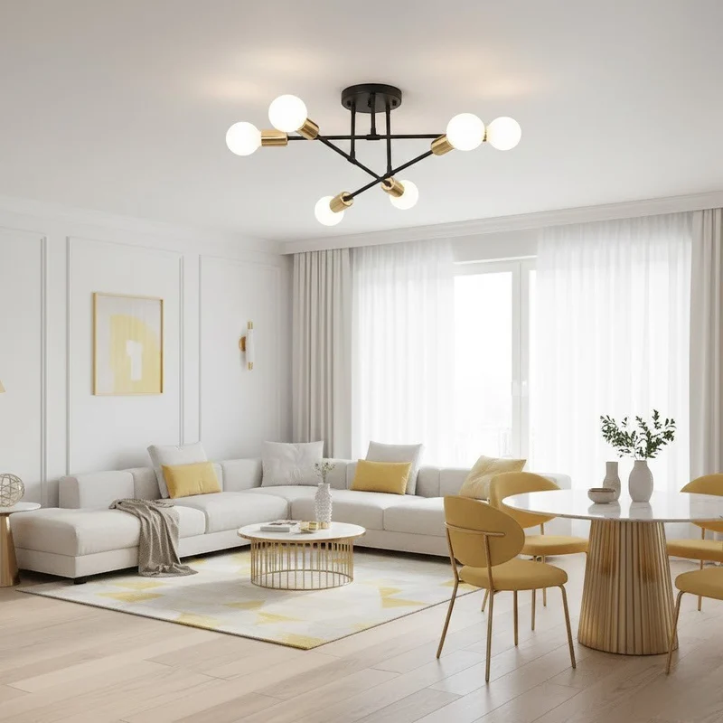 Plafondlamp Starburst IJzeren Armen E27 Nordic Mid-Century Design Moderne Verlichting voor Woonkamer Eetkamer | Sansoti