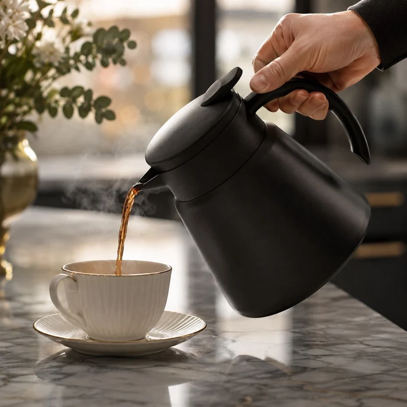 Vacuüm Thermoskan 600ml RVS Dubbelwandig Geïsoleerd voor Koffie Thee Kantoor Keuken Thuis Warm Koud Dranken | Sansoti