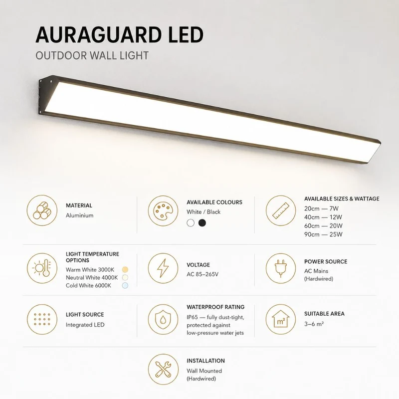 LED Buitenwandlamp Aluminium Waterdicht IP65 Zwart Wit 20-90cm Warm Koud Neutraal Licht Tuin Veranda | Sansoti