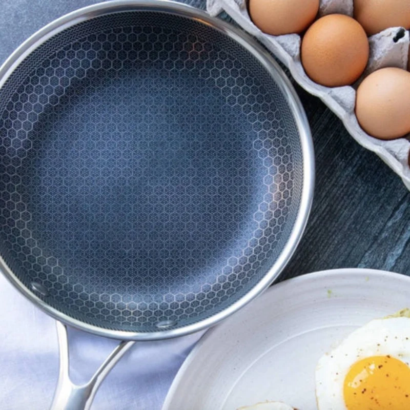 Antiaanbak Koekenpan RVS 30cm Honingraatpatroon Inductie Vaatwasserbestendig Ergonomische Greep Keuken | Sansoti