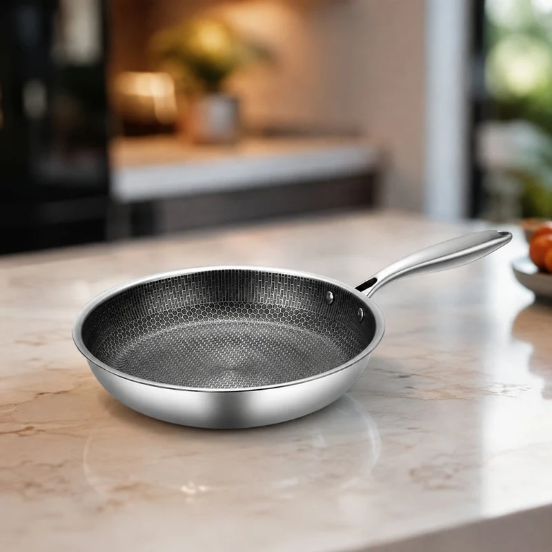 Antiaanbak Koekenpan RVS 30cm Honingraatpatroon Inductie Vaatwasserbestendig Ergonomische Greep Keuken | Sansoti