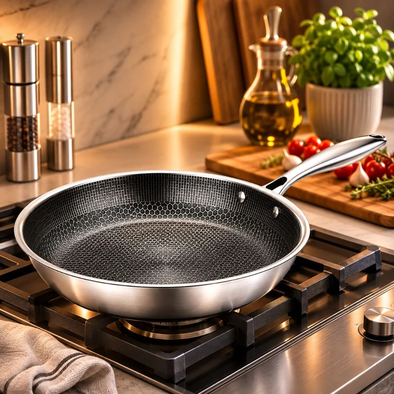 Antiaanbak Koekenpan RVS 30cm Honingraatpatroon Inductie Vaatwasserbestendig Ergonomische Greep Keuken | Sansoti