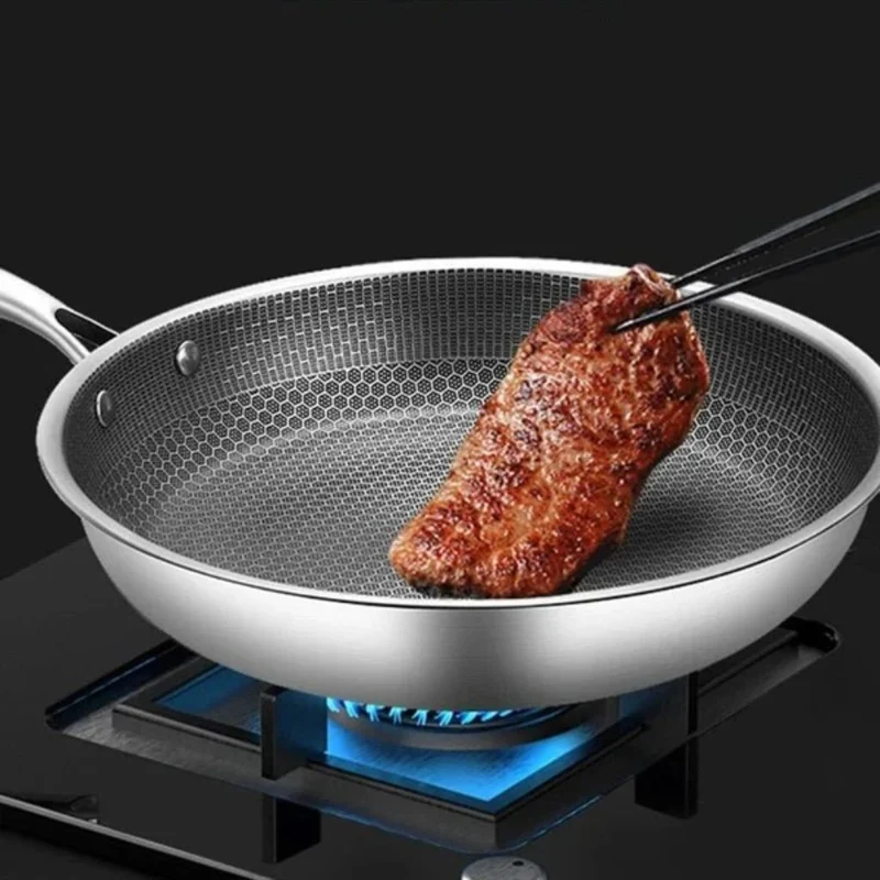 Antiaanbak Koekenpan RVS 30cm Honingraatpatroon Inductie Vaatwasserbestendig Ergonomische Greep Keuken | Sansoti