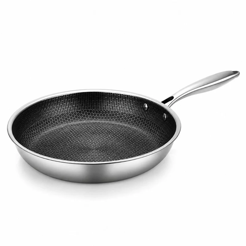 Antiaanbak Koekenpan RVS 30cm Honingraatpatroon Inductie Vaatwasserbestendig Ergonomische Greep Keuken | Sansoti