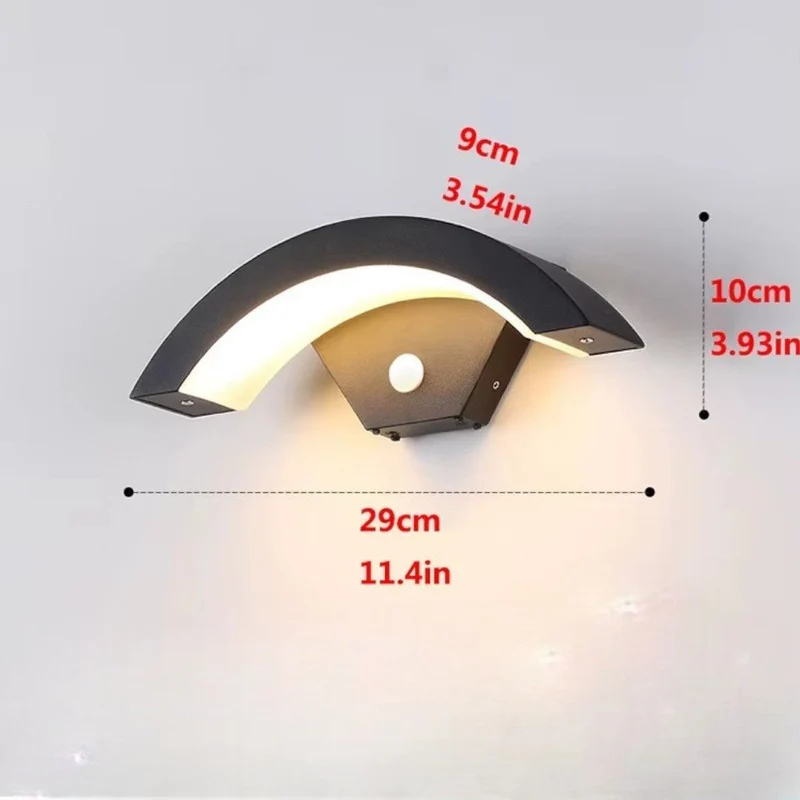 Gebogen LED Wandlamp met Bewegingssensor Buitenverlichting Aluminium Waterdicht IP65 Tuinverlichting 18W-30W | Sansoti
