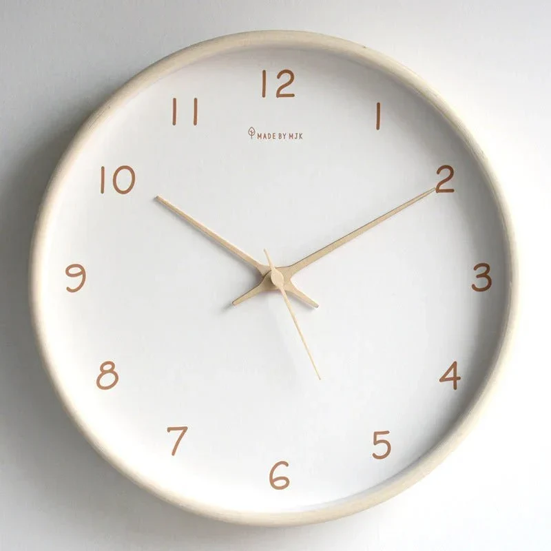 Houten Wandklok Analoog Minimalistisch Design Naturel Crème Bruin Woonkamer Keuken Kantoor Stil Uurwerk | Sansoti