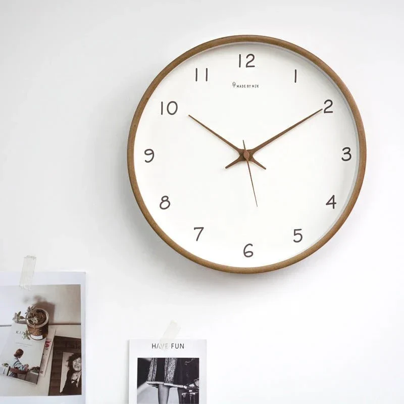 Houten Wandklok Analoog Minimalistisch Design Naturel Crème Bruin Woonkamer Keuken Kantoor Stil Uurwerk | Sansoti