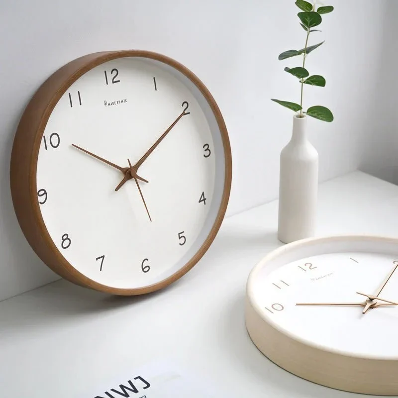 Houten Wandklok Analoog Minimalistisch Design Naturel Crème Bruin Woonkamer Keuken Kantoor Stil Uurwerk | Sansoti