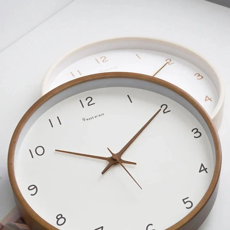Houten Wandklok Analoog Minimalistisch Design Naturel Crème Bruin Woonkamer Keuken Kantoor Stil Uurwerk | Sansoti