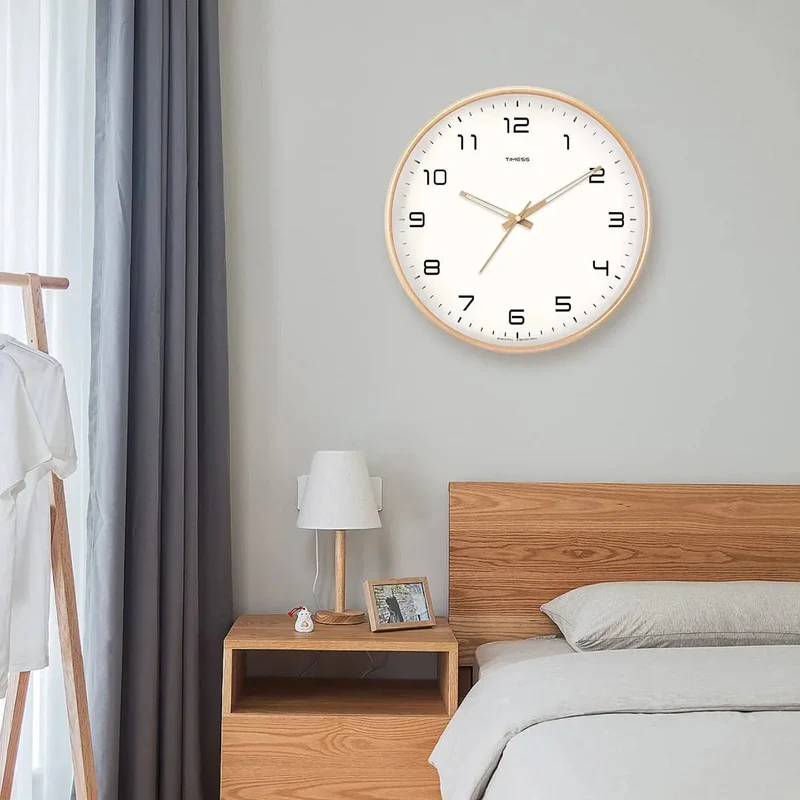 Houten Wandklok Analoog Minimalistisch Design Naturel Crème Bruin Woonkamer Keuken Kantoor Stil Uurwerk | Sansoti