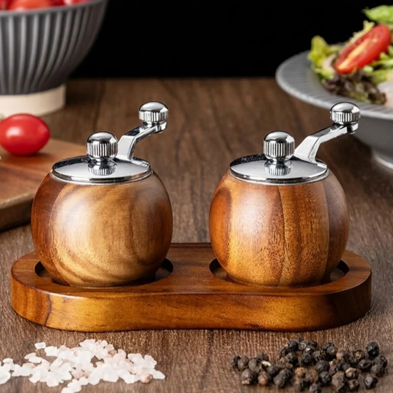 Peper- en Zoutmolen Set Hout met Bol-Maalwerk en Standaard voor Tafel Keuken Eetkamer Scandinavisch Design | Sansoti