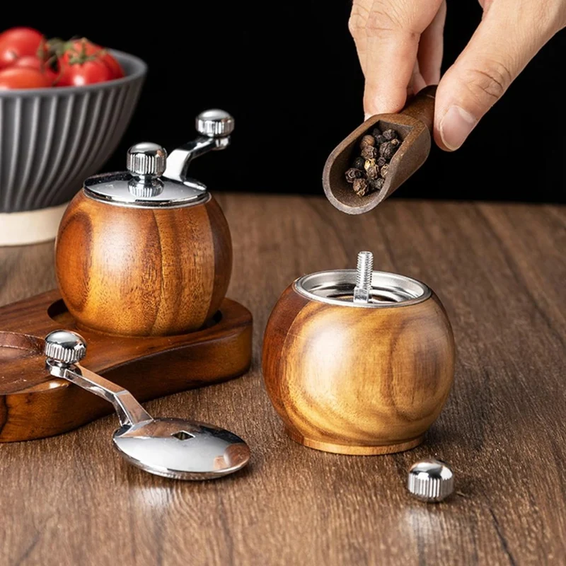 Peper- en Zoutmolen Set Hout met Bol-Maalwerk en Standaard voor Tafel Keuken Eetkamer Scandinavisch Design | Sansoti