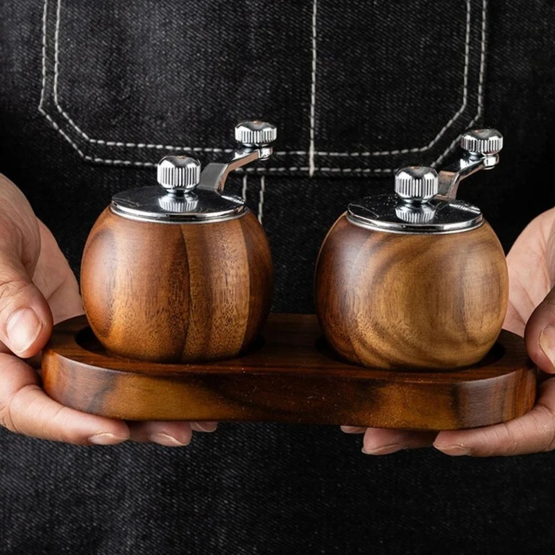 Peper- en Zoutmolen Set Hout met Bol-Maalwerk en Standaard voor Tafel Keuken Eetkamer Scandinavisch Design | Sansoti