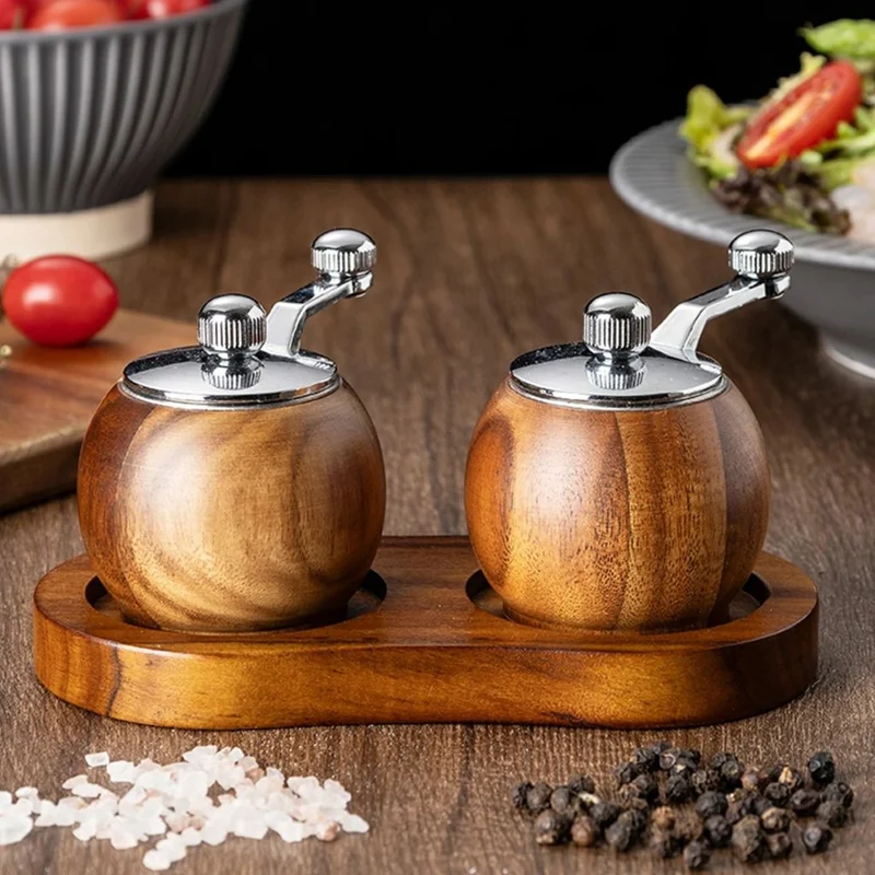 Peper- en Zoutmolen Set Hout met Bol-Maalwerk en Standaard voor Tafel Keuken Eetkamer Scandinavisch Design | Sansoti
