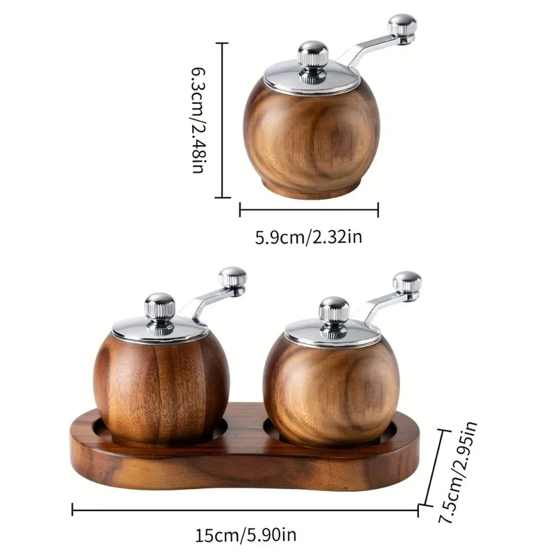 Peper- en Zoutmolen Set Hout met Bol-Maalwerk en Standaard voor Tafel Keuken Eetkamer Scandinavisch Design | Sansoti