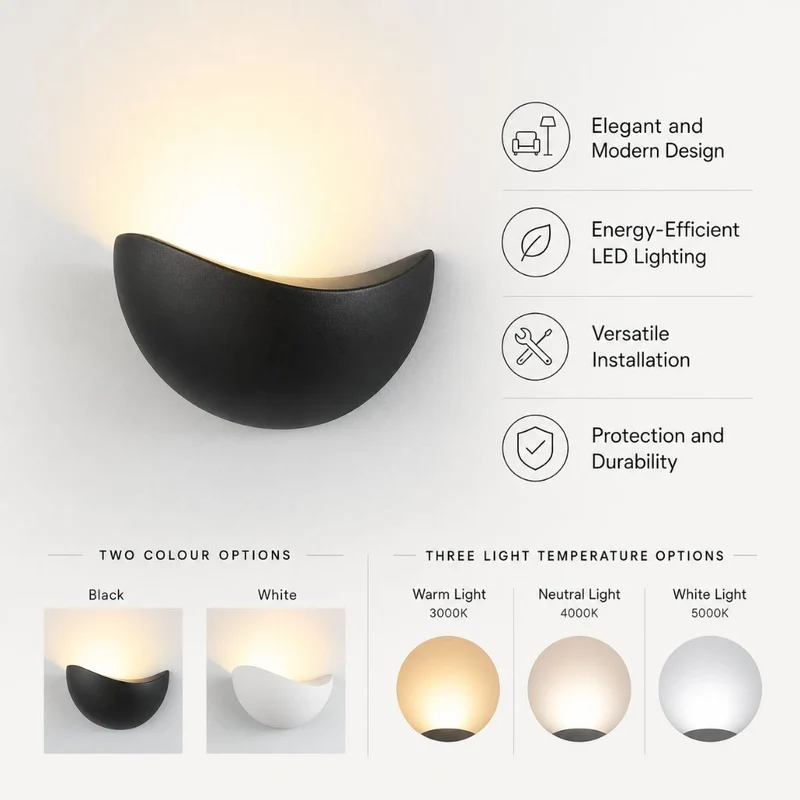 Halfronde LED Wandlamp Aluminium 20cm Warm Neutraal Wit Licht Slaapkamer Woonkamer Gang Waterdicht IP65 | Sansoti