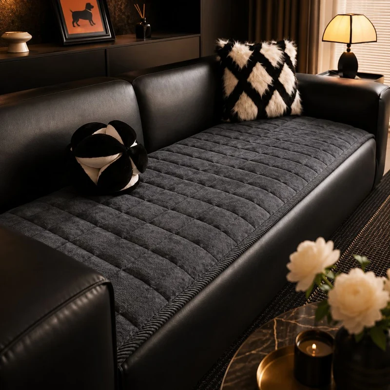 Doorgestikte Bankhoes Antislip Krasbestendig Huisdieren Beschermer 70-240cm Microfiber Donkergrijs Bruin | Sansoti