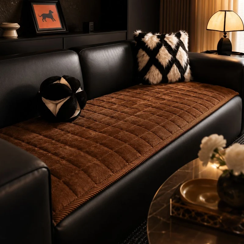 Doorgestikte Bankhoes Antislip Krasbestendig Huisdieren Beschermer 70-240cm Microfiber Donkergrijs Bruin | Sansoti