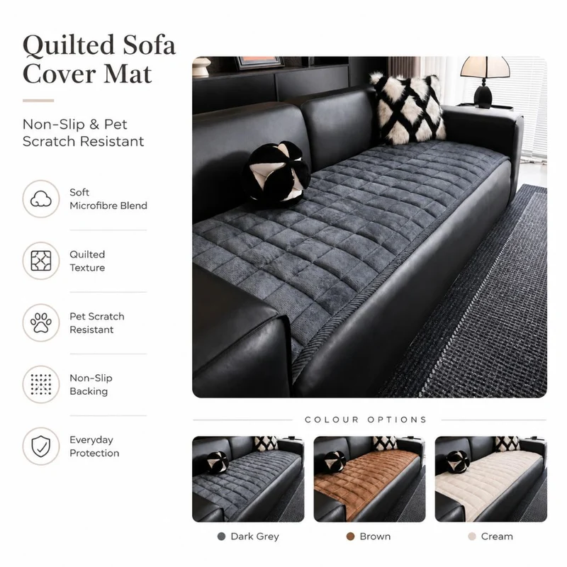 Doorgestikte Bankhoes Antislip Krasbestendig Huisdieren Beschermer 70-240cm Microfiber Donkergrijs Bruin | Sansoti