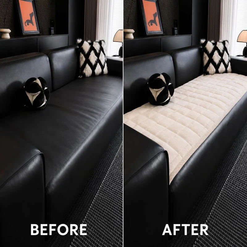 Doorgestikte Bankhoes Antislip Krasbestendig Huisdieren Beschermer 70-240cm Microfiber Donkergrijs Bruin | Sansoti