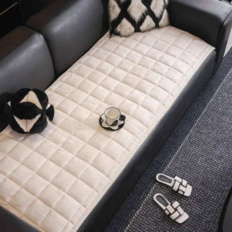 Doorgestikte Bankhoes Antislip Krasbestendig Huisdieren Beschermer 70-240cm Microfiber Donkergrijs Bruin | Sansoti