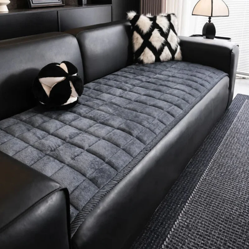 Doorgestikte Bankhoes Antislip Krasbestendig Huisdieren Beschermer 70-240cm Microfiber Donkergrijs Bruin | Sansoti