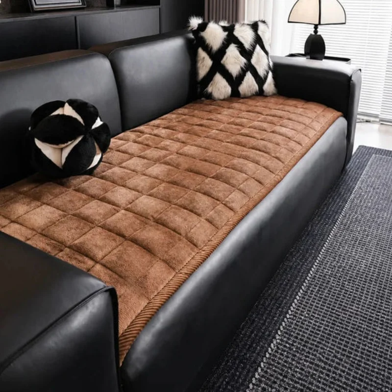 Doorgestikte Bankhoes Antislip Krasbestendig Huisdieren Beschermer 70-240cm Microfiber Donkergrijs Bruin | Sansoti