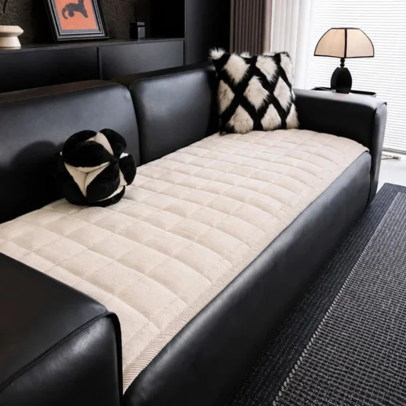 Doorgestikte Bankhoes Antislip Krasbestendig Huisdieren Beschermer 70-240cm Microfiber Donkergrijs Bruin | Sansoti