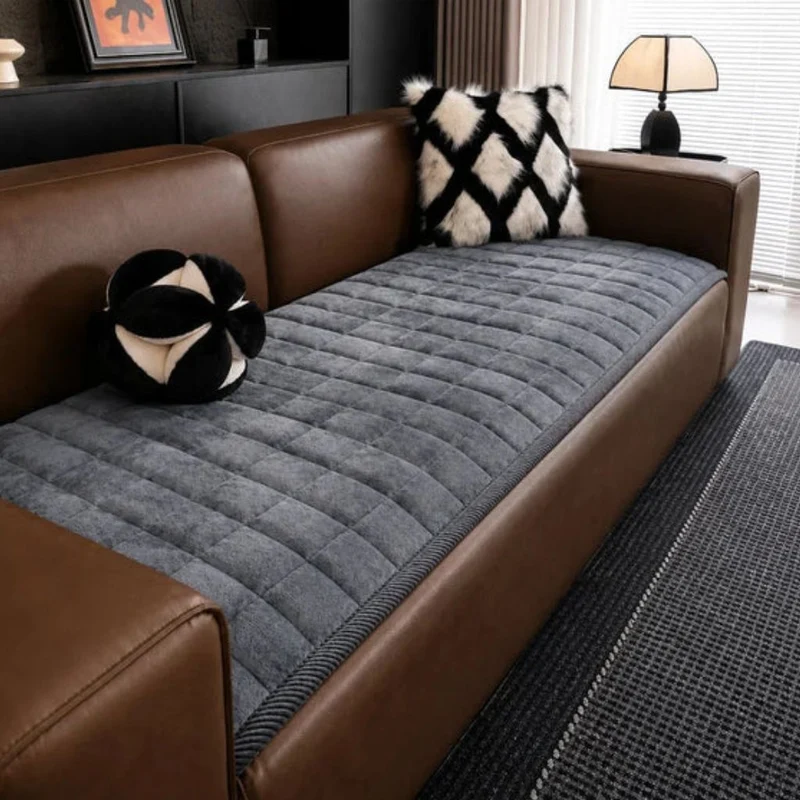Doorgestikte Bankhoes Antislip Krasbestendig Huisdieren Beschermer 70-240cm Microfiber Donkergrijs Bruin | Sansoti