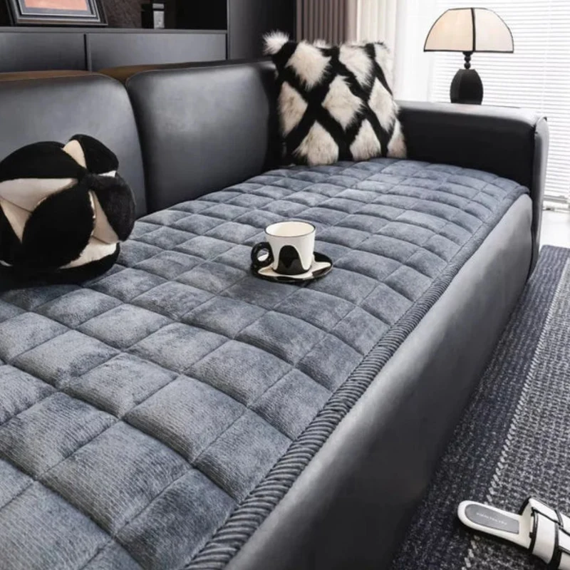 Doorgestikte Bankhoes Antislip Krasbestendig Huisdieren Beschermer 70-240cm Microfiber Donkergrijs Bruin | Sansoti