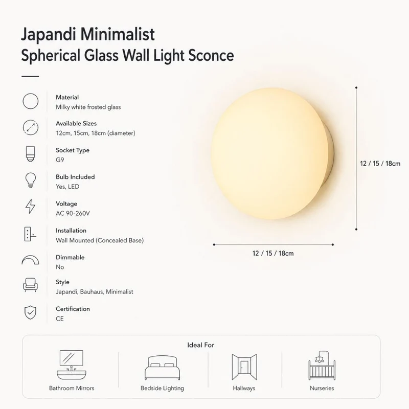 Wandlamp Bol Matglas G9 LED Wit 12-18cm Zwevend Design Moderne Verlichting voor Hal Badkamer Slaapkamer Woonkamer | Sansoti