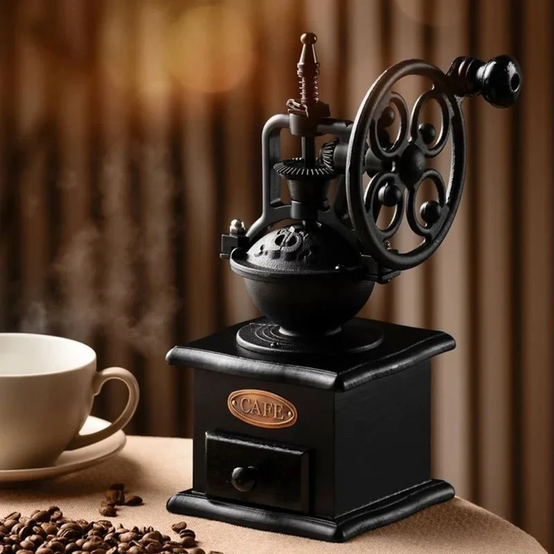 Handmolen Koffiemolen Keramisch Maalwerk Vintage Zwart Metaal Hout Camping Thuis Reizen Stil Versgemalen | Sansoti