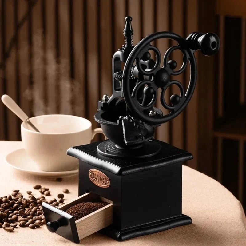 Handmolen Koffiemolen Keramisch Maalwerk Vintage Zwart Metaal Hout Camping Thuis Reizen Stil Versgemalen | Sansoti