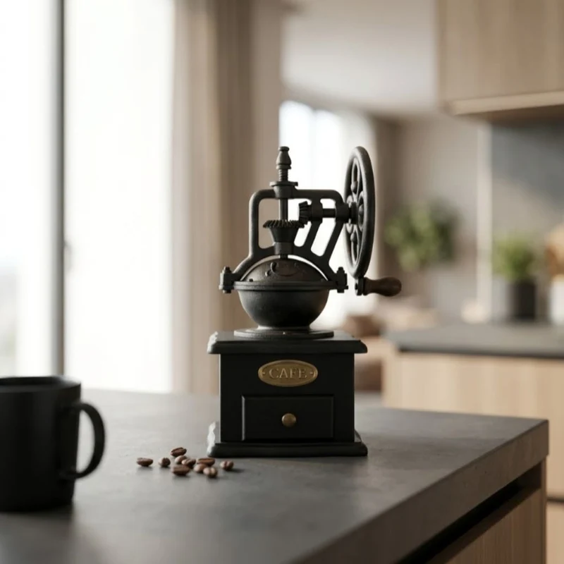 Handmolen Koffiemolen Keramisch Maalwerk Vintage Zwart Metaal Hout Camping Thuis Reizen Stil Versgemalen | Sansoti
