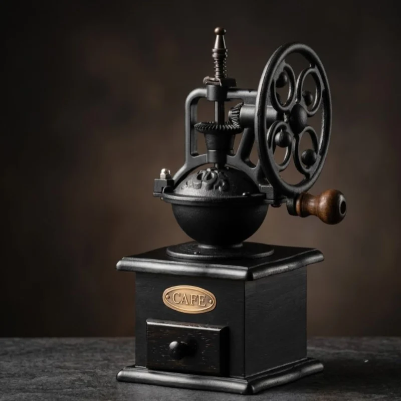 Handmolen Koffiemolen Keramisch Maalwerk Vintage Zwart Metaal Hout Camping Thuis Reizen Stil Versgemalen | Sansoti
