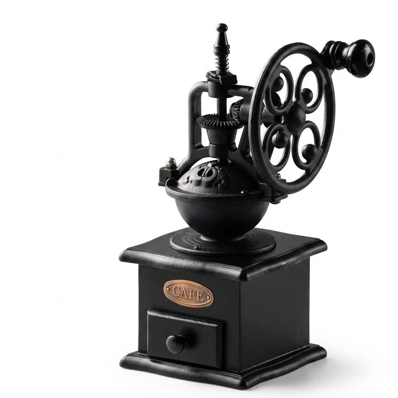 Handmolen Koffiemolen Keramisch Maalwerk Vintage Zwart Metaal Hout Camping Thuis Reizen Stil Versgemalen | Sansoti