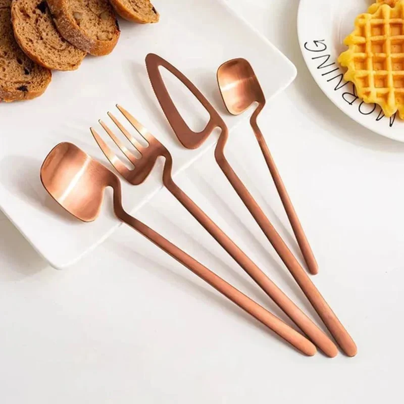 Bestek Set 304 RVS met Sculptuur Handvat Zilver Zwart Goud Roségoud 16 24 48 Delig Vaatwasbestendig Tafel | Sansoti